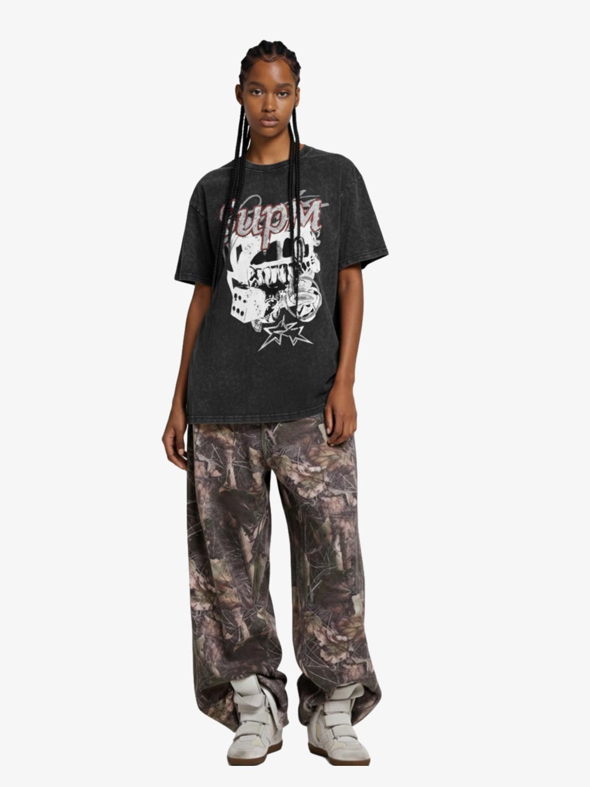 Washed Rhinestone Letter Graphic T-Shirt