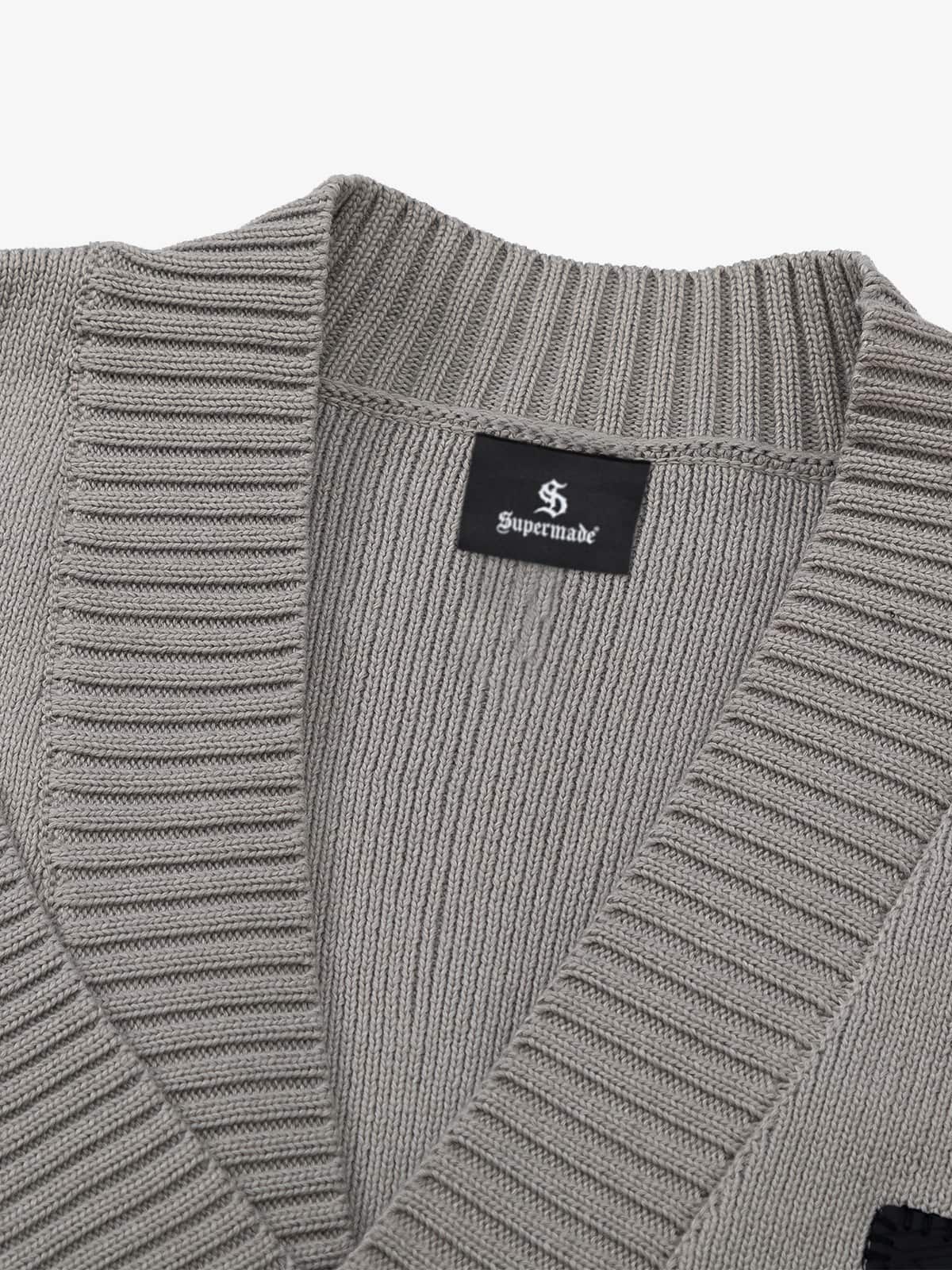 Layered Double V-Neck Ribbed Knit Cardigan