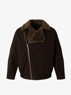 Street Punk Oblique Zipper Lambswool Collar Quilted Jacket