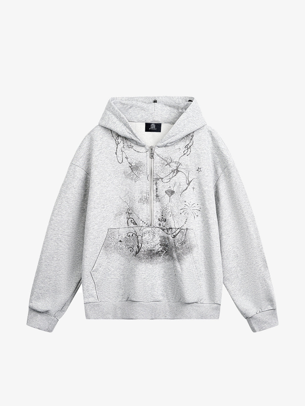 Detachable Fur Collar Printed Cardigan Half-Zip Hoodie