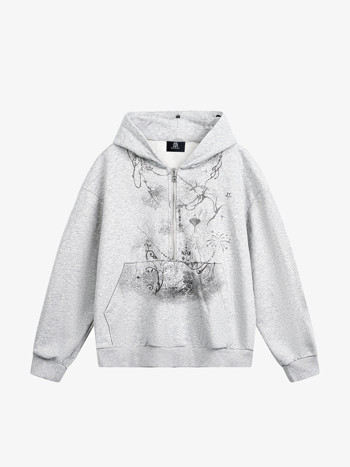 Detachable Fur Collar Printed Cardigan Half-Zip Hoodie