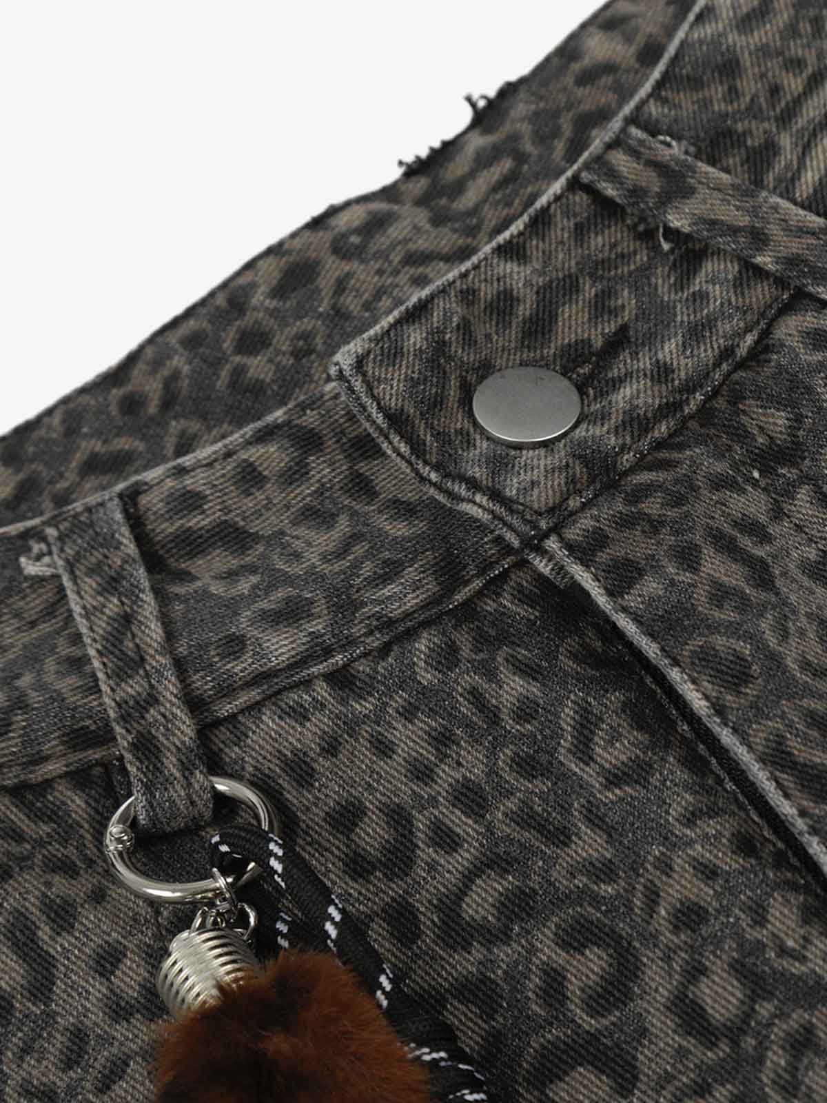 Leopard Pleated Wide Leg Denim Barrel Jeans