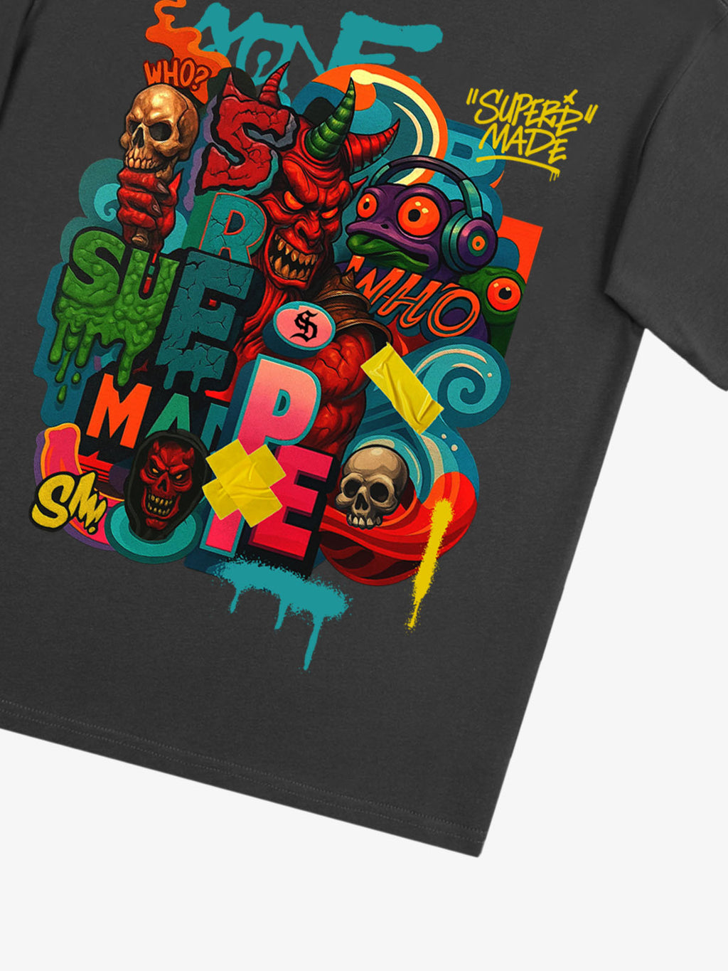 Trendy Multicolor Graffiti Skull Graphic T-Shirt