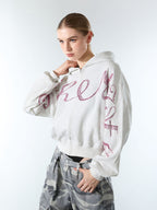 Street Hip-Hop Rhinestone Cropped Zip Up Hoodie