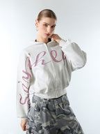 Street Hip-Hop Rhinestone Cropped Zip Up Hoodie