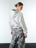 Street Hip-Hop Rhinestone Cropped Zip Up Hoodie