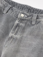 Retro Washed Distressed Curved Blade Wide-Leg Jeans