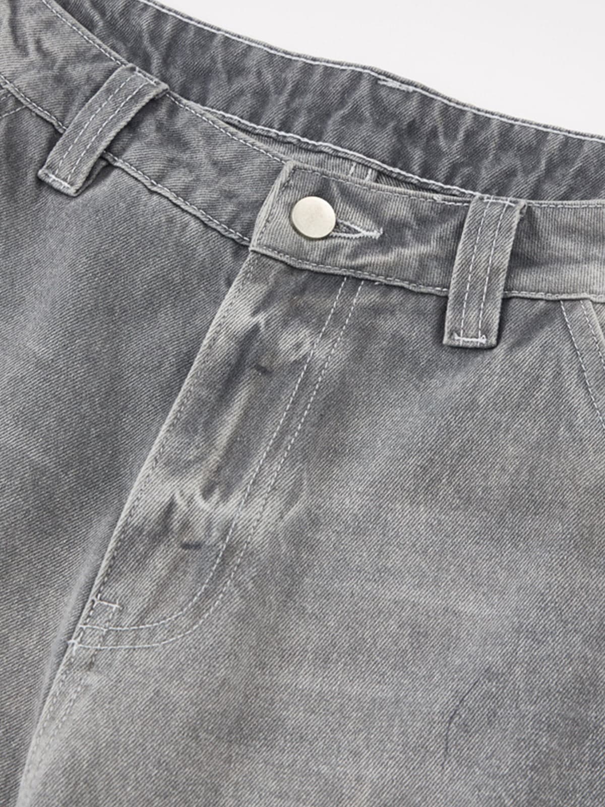 Retro Washed Distressed Curved Blade Wide-Leg Jeans