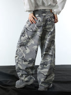 Snow Camouflage Machete Wide-Leg Cargo Barrel Pants - 2548