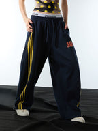 Fleece Vintage Side Stripe Drape Paratrooper Machete Wide Leg Pants - 2488