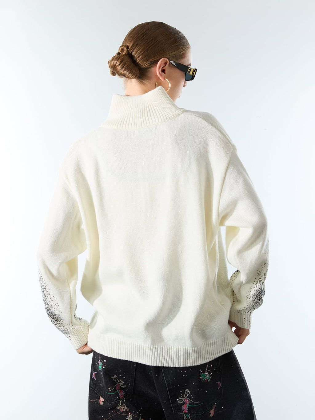 Street Dark Phantom Butterfly Stand-Collar Knit Cardigan Sweater