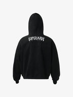 Vintage Suede Letter Embroidered Cropped Zip Up Hoodie