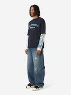 Gradient Letter Print Patchwork Faux Two-Piece Long-Sleeved T-Shirt