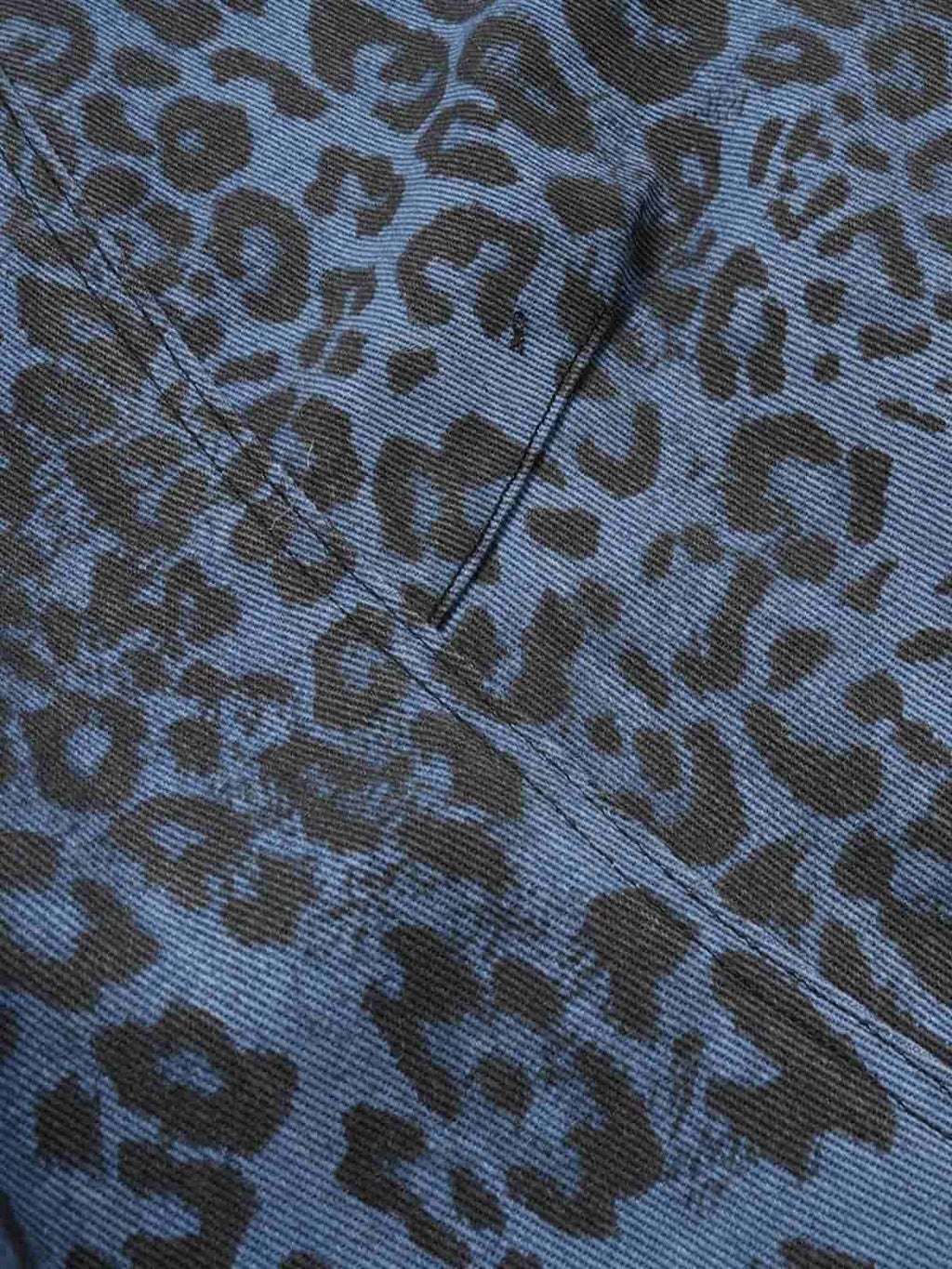 Retro Leopard Print Blue Washed Distressed Jeans