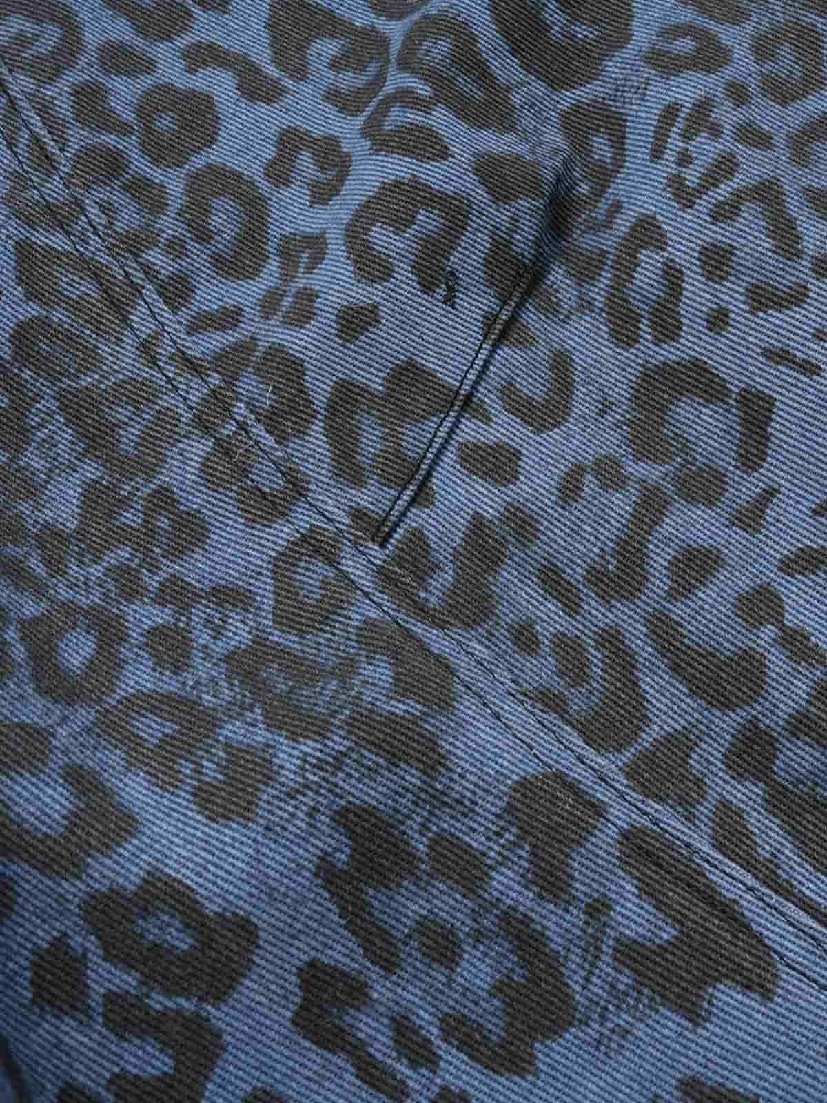Retro Leopard Print Blue Washed Distressed Jeans