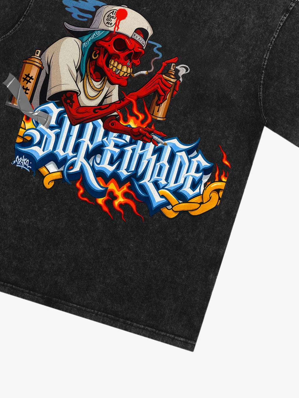 Street Skull Graffiti Artist Flame Flower Font T-Shirt