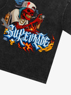 Street Skull Graffiti Artist Flame Flower Font T-Shirt