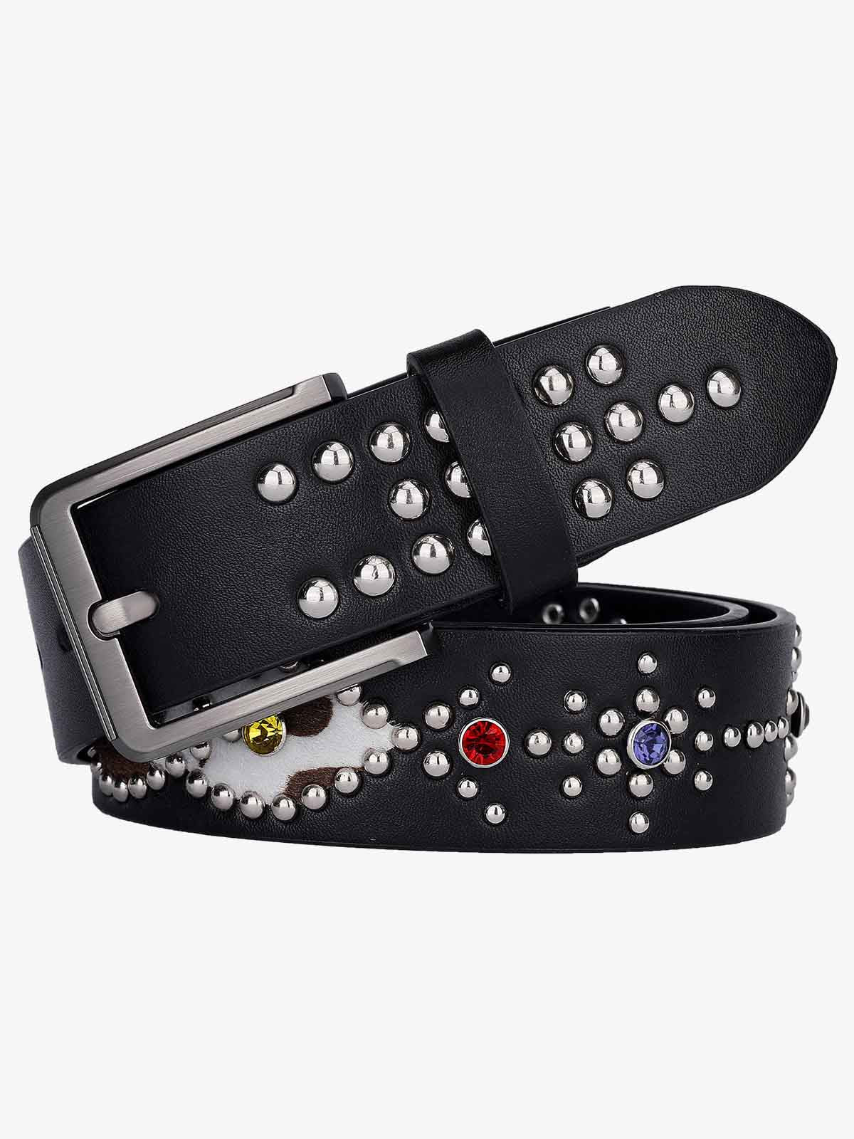 Retro Multicolor Gem Studded PU Belt