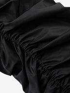 Detachable Faux Fur Collar Ruched Sleeve Bomber Jacket