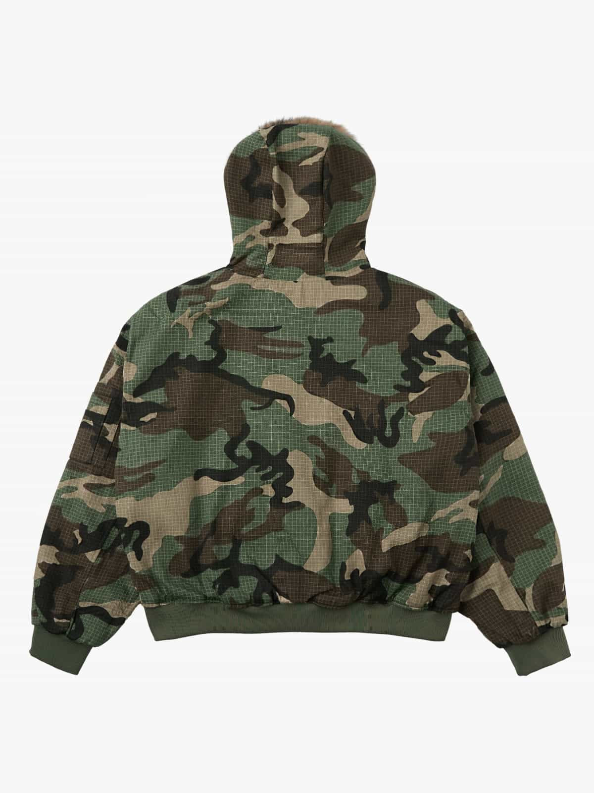 Camouflage Fur Collar Reversible Cotton Jacket - 2499
