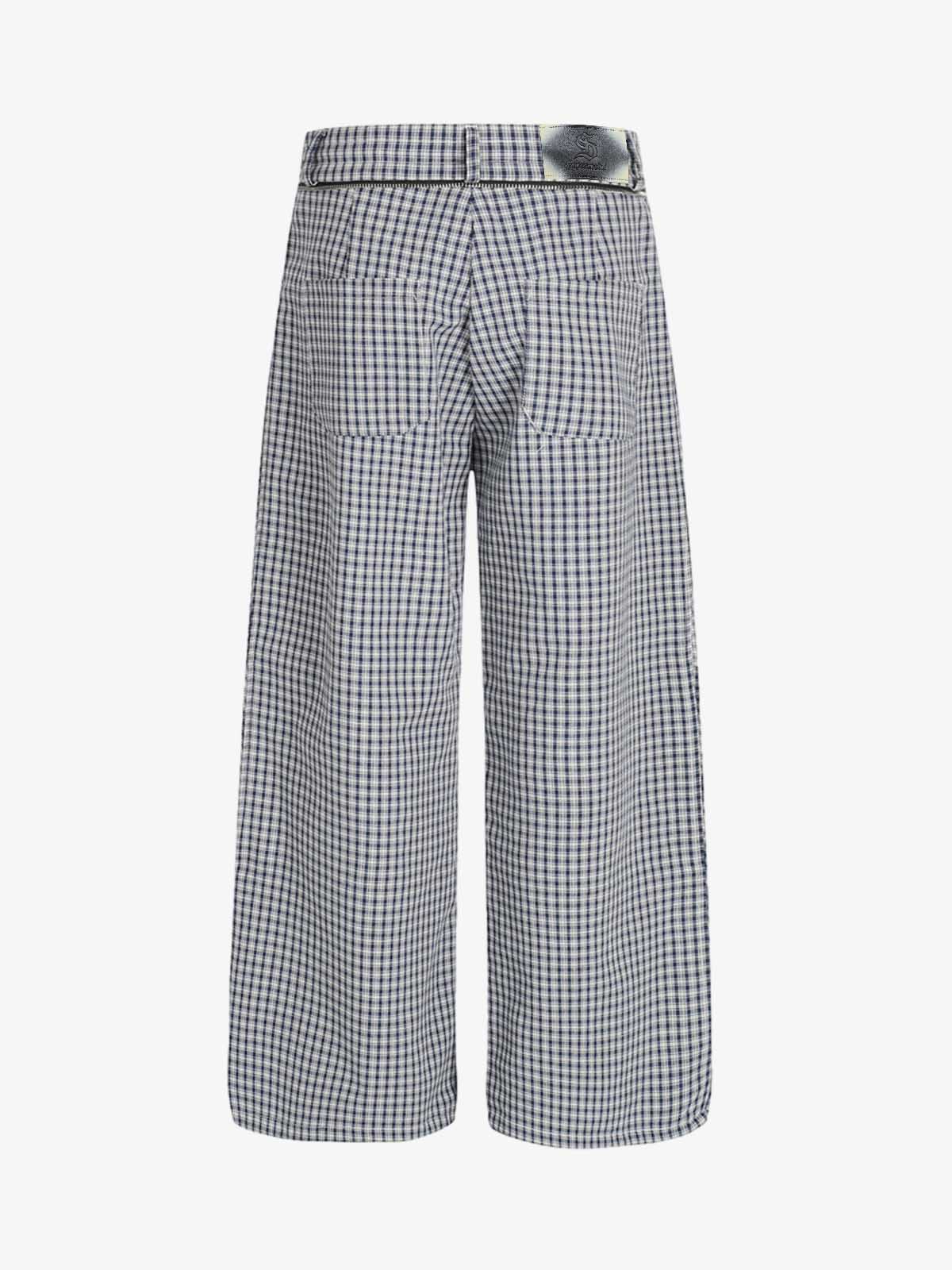 Checkered Pleated Detachable Front Panel Drawstring Pants