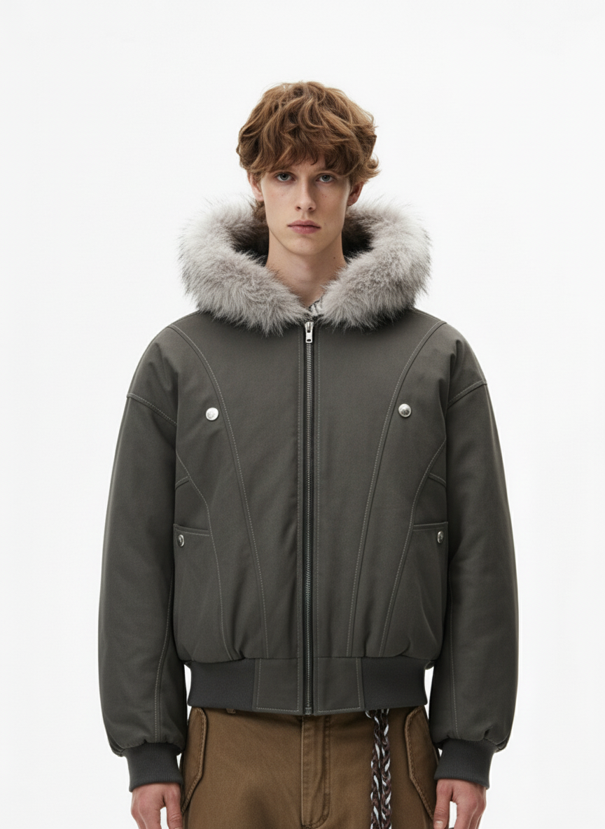 Faux Fur Hooded Padded Bomber Jacket