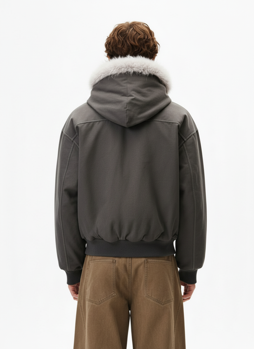 Faux Fur Hooded Padded Bomber Jacket