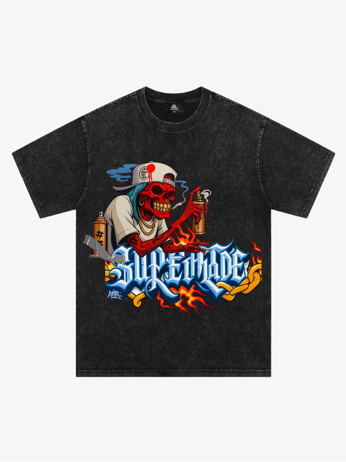 Street Skull Graffiti Artist Flame Flower Font T-Shirt