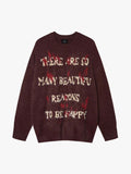 Burning Letter Jacquard Fuzzy Mohair Knit Sweater