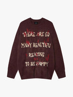 Burning Letter Jacquard Fuzzy Mohair Knit Sweater
