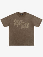 Washed Gothic Letter Imitation Diamond T-Shirt