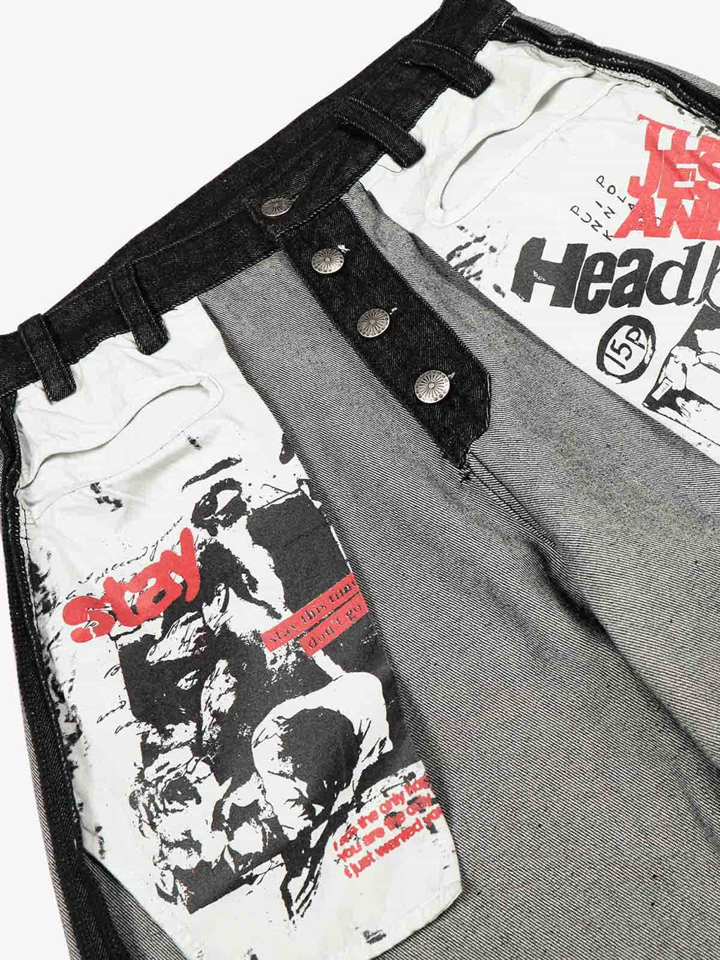 Distressed Reverse Design Large Pocket Printed Jeans - 2568