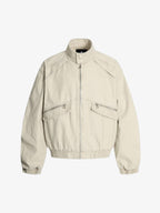 Ruched Sleeve Stand Collar Zip Jacket