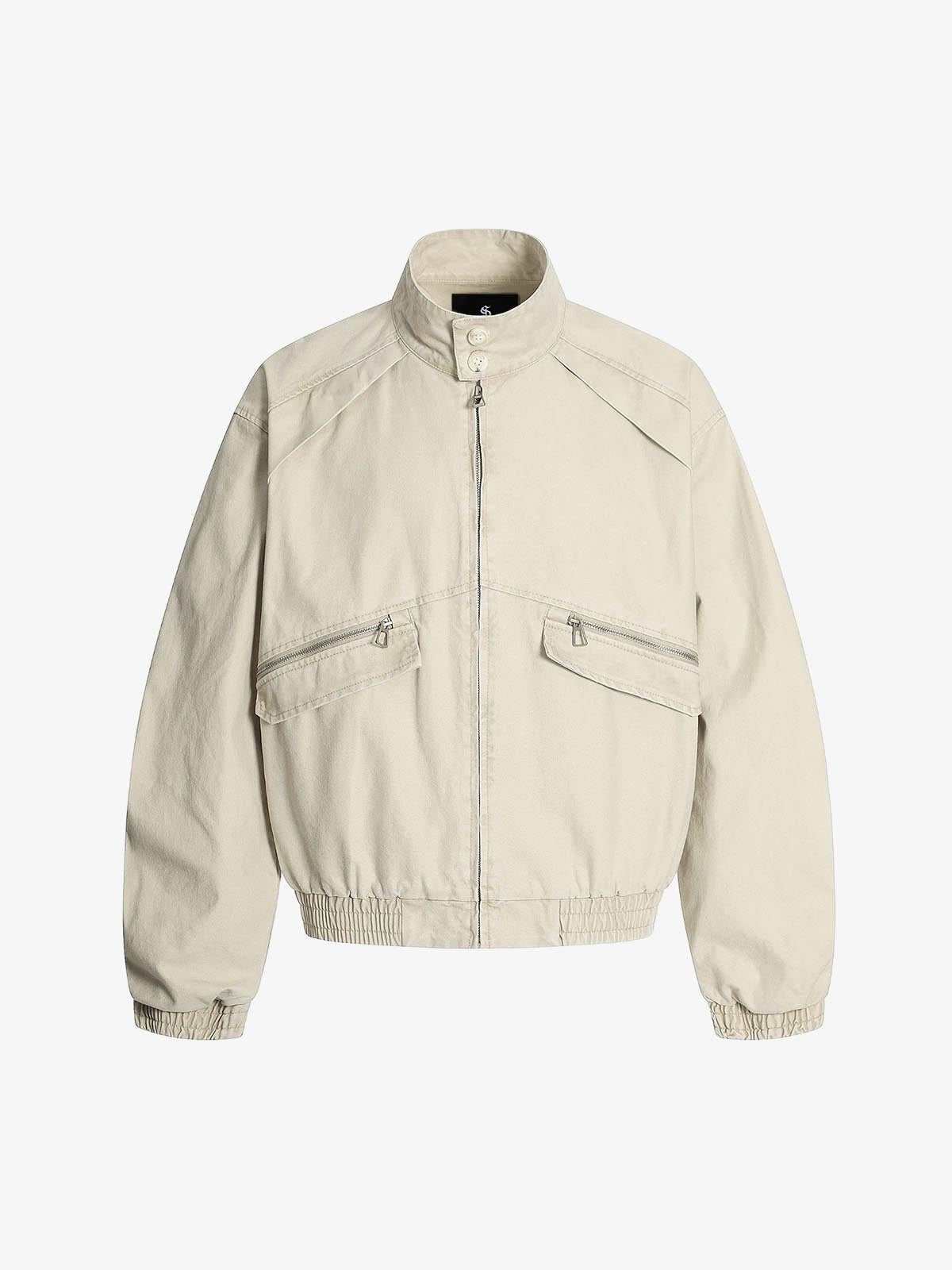 Ruched Sleeve Stand Collar Zip Jacket