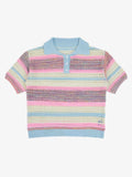 Pastel Striped Crochet Knit Short Sleeve Polo Shirt