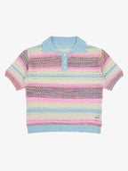 Pastel Striped Crochet Knit Short Sleeve Polo Shirt