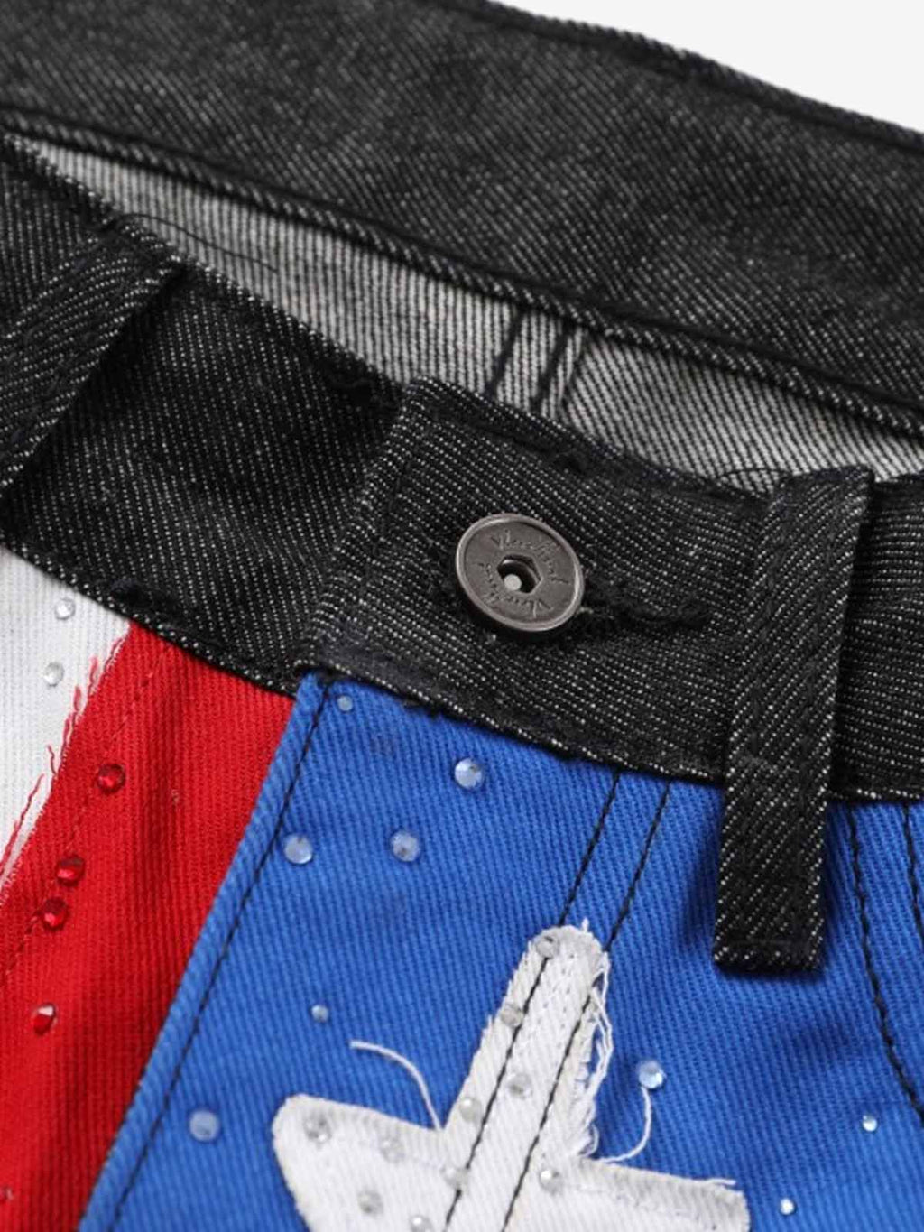 American Flag Patch Rhinestone Baggy Jeans