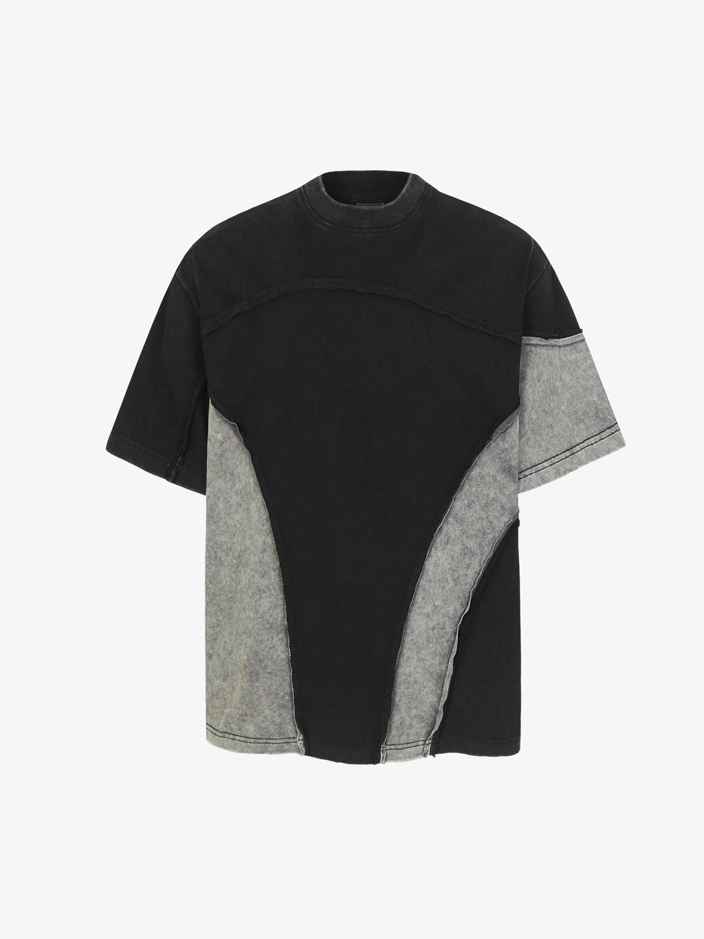 Washed Asymmetric Raw Edge Panel Knit T-Shirt