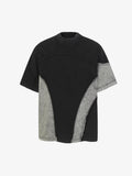 Washed Asymmetric Raw Edge Panel Knit T-Shirt