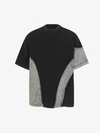 Washed Asymmetric Raw Edge Panel Knit T-Shirt