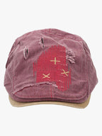 Distressed Patchwork Embroidered Cotton Flat Cap