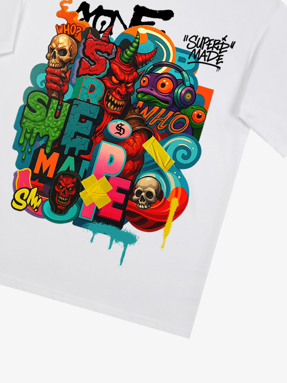 Trendy Multicolor Graffiti Skull Graphic T-Shirt