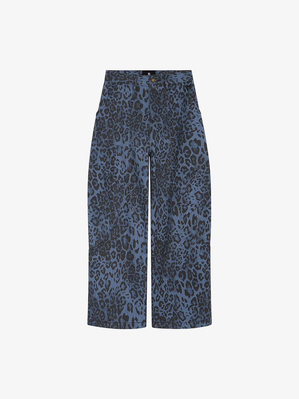 Retro Leopard Print Blue Washed Distressed Jeans