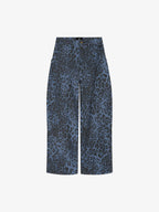 Retro Leopard Print Blue Washed Distressed Jeans