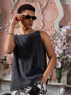Washed Distressed Key Print Vest