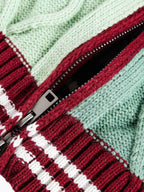 Retro Contrast Color High Neck Knitted Cardigan Sweater
