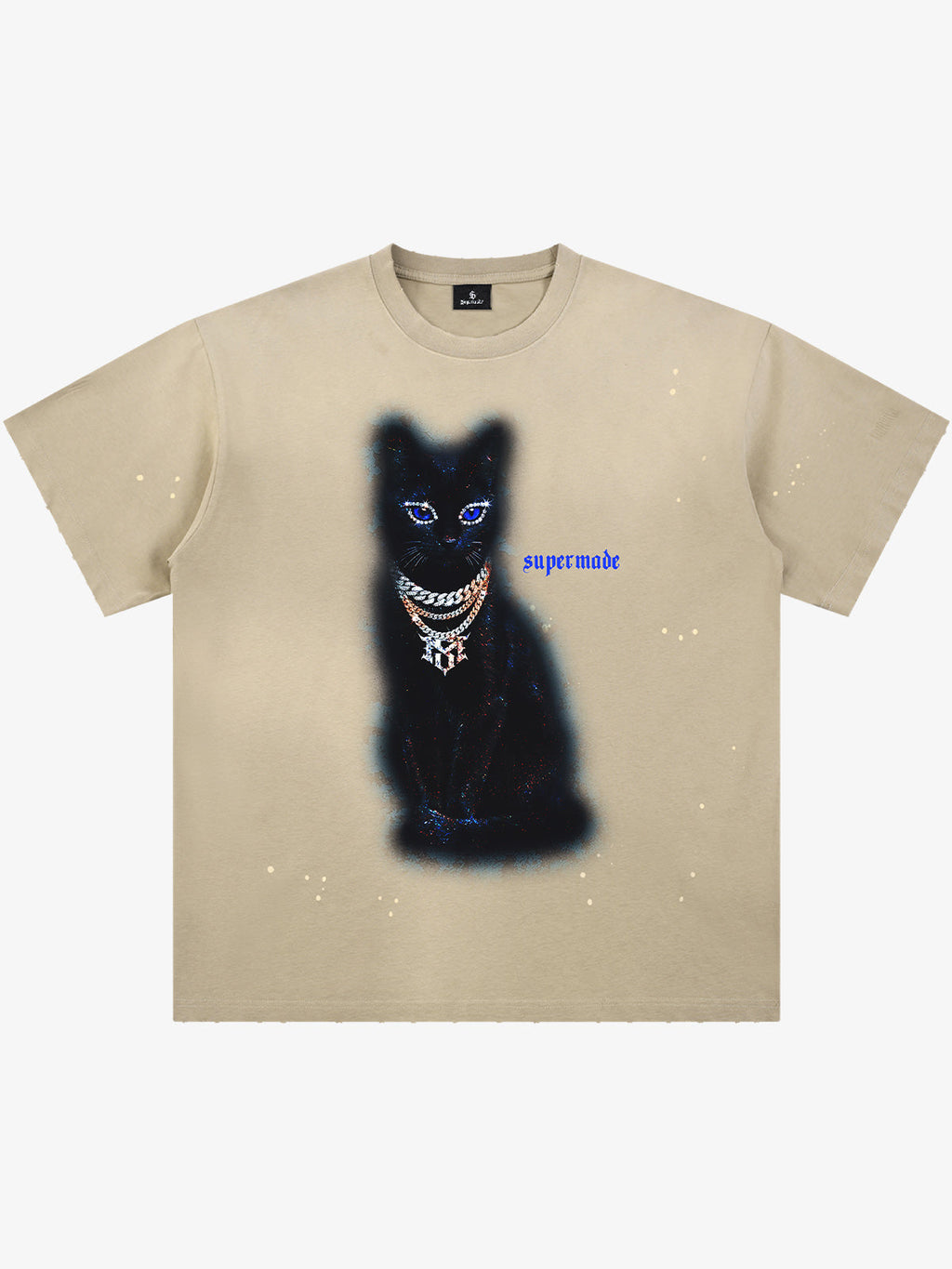 Splatter Design Chain Black Cat Graphic T-Shirt