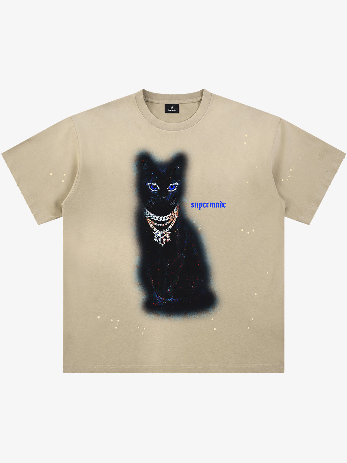 Splatter Design Chain Black Cat Graphic T-Shirt