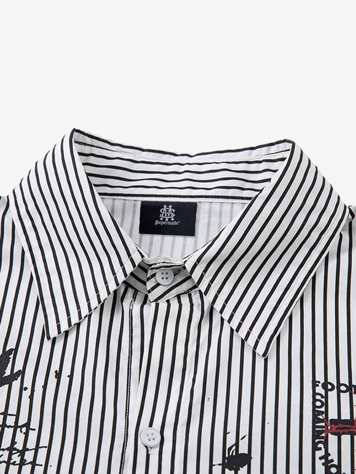 Street Dark Faux Two-Piece Striped Shirt - 2514