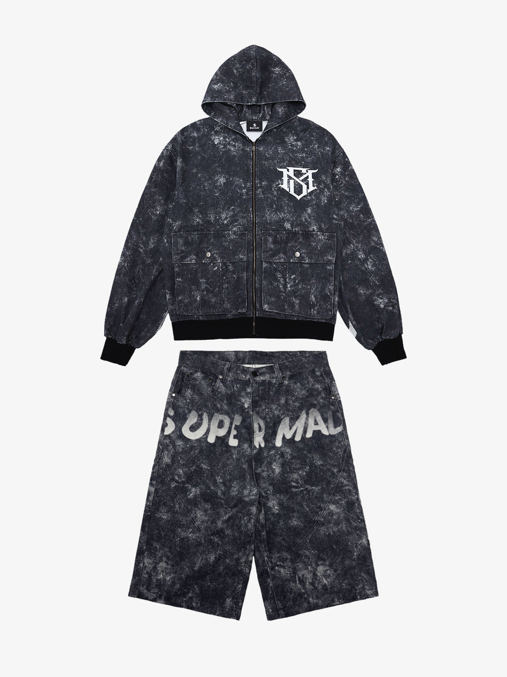 Original Oversized Denim Hoodie And Shorts Set - 2583